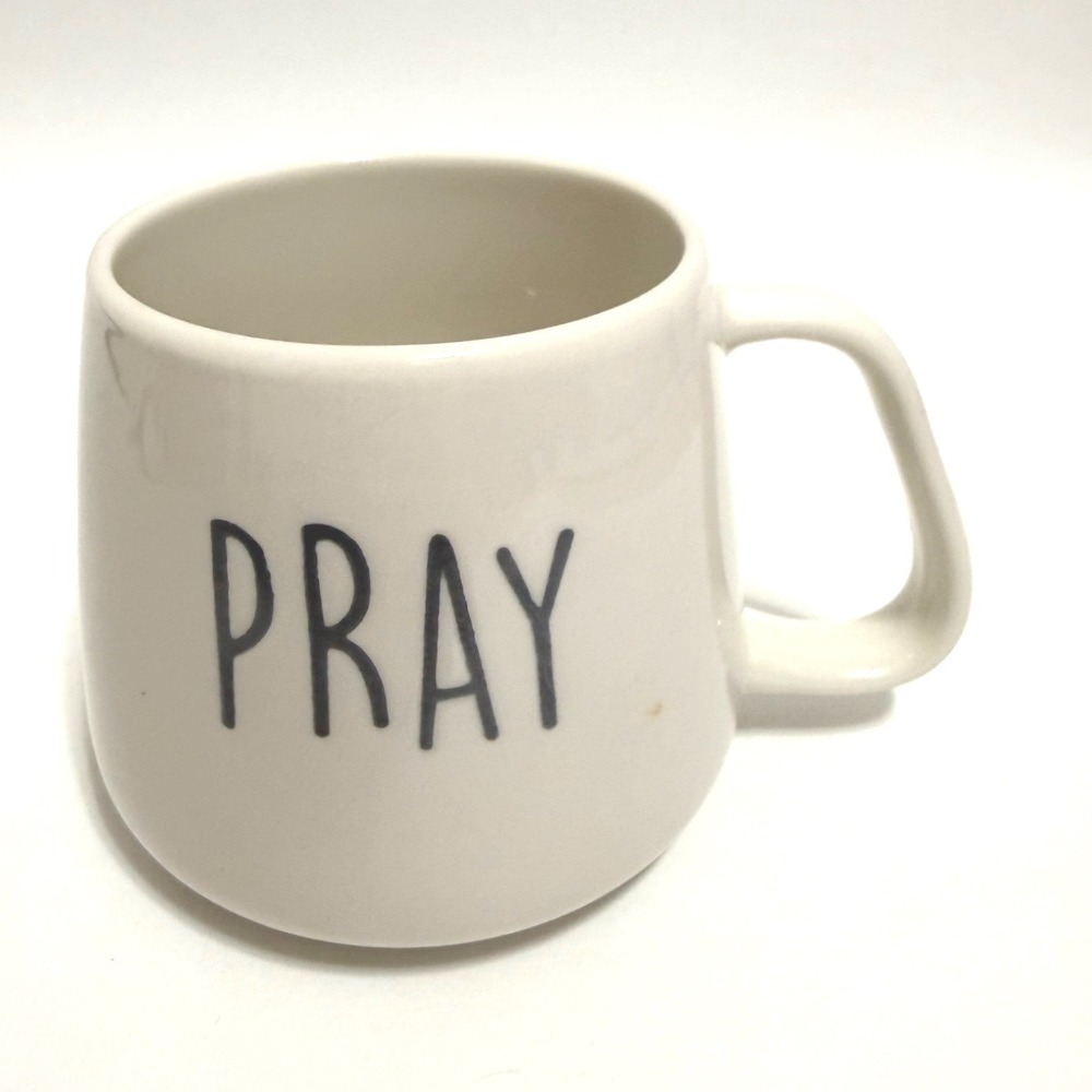 PRAY Ceramic Coffee Mug Cream Farmhouse LL Black Lettering